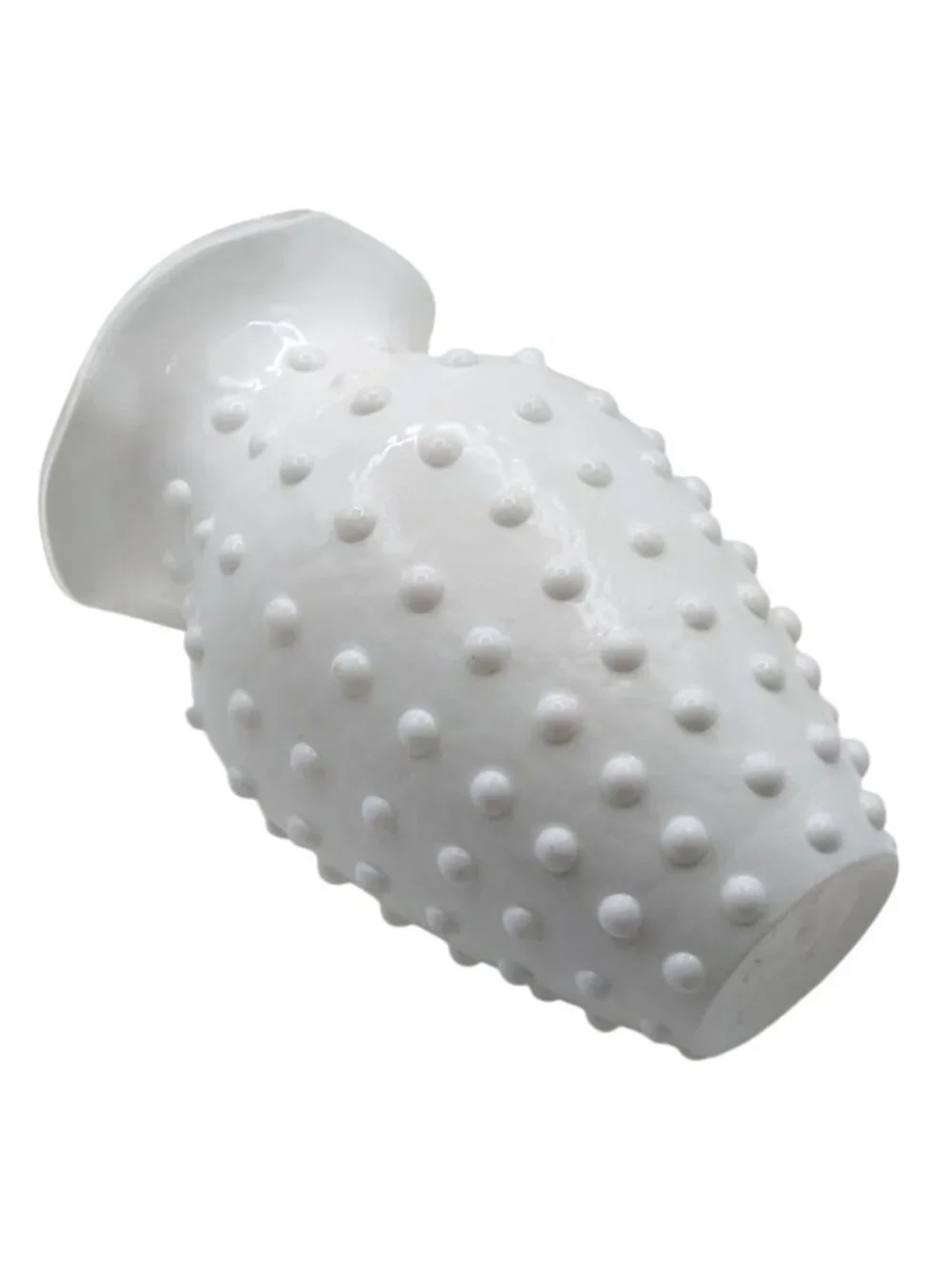 Hand Blown Glass Vase White Hobnail Textured Ruffled Studio Art Retro Vintage